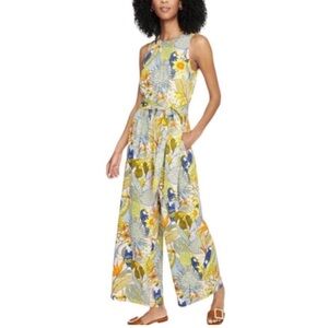 J Mclaughlin Rebekka Jumpsuit Toucan Tropical Print Sleeveless Wide Leg Sz Med